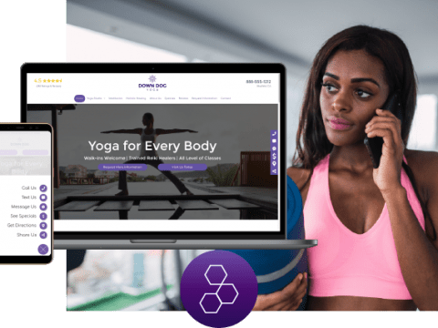 Young woman calling a yoga studio she found online